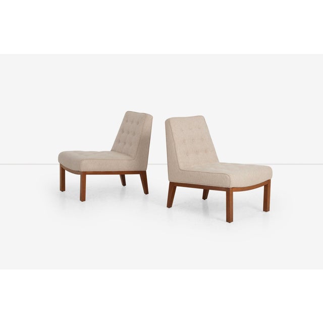 Edward Wormley for Dunbar Slipper Chairs (Pair), Model 5000A, 1950s Details: Solid mahogany bases, tapered backs, button-...