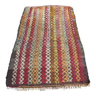 Vintage Turkish Small Embroidered Kilim- 21"x35" For Sale