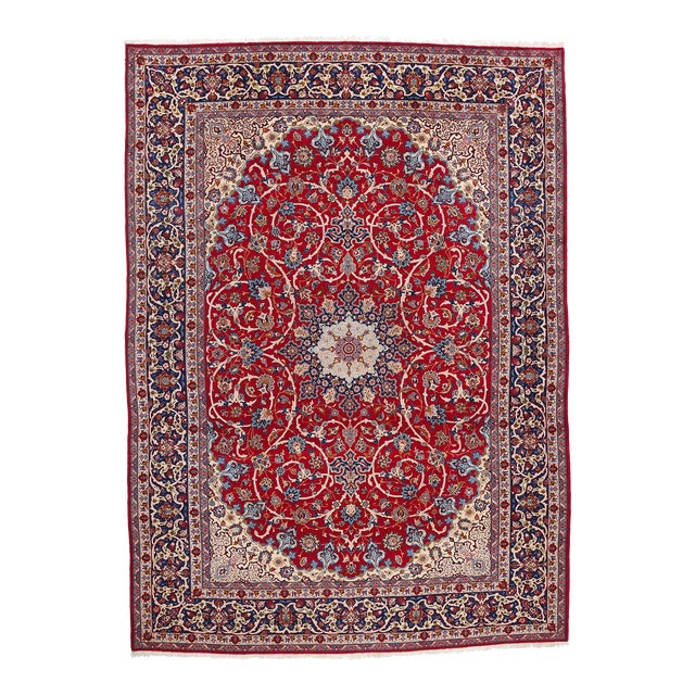 Vintage Red Persian Isfahan Rug - 10'11 X 15'01 For Sale