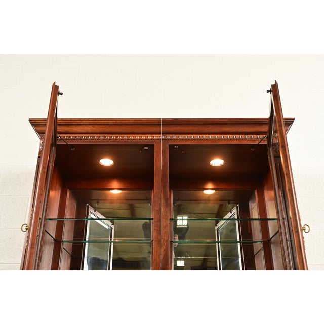 Ethan Allen French Regency Louis XVI Solid Carved Cherry Wood Lighted Bookcase Cabinet For Sale - Image 11 of 17