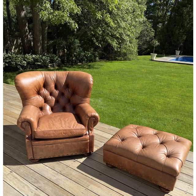 Chair and Ottoman Set in Saddle Toned Leather by Ralph Lauren For Sale In New York - Image 6 of 17