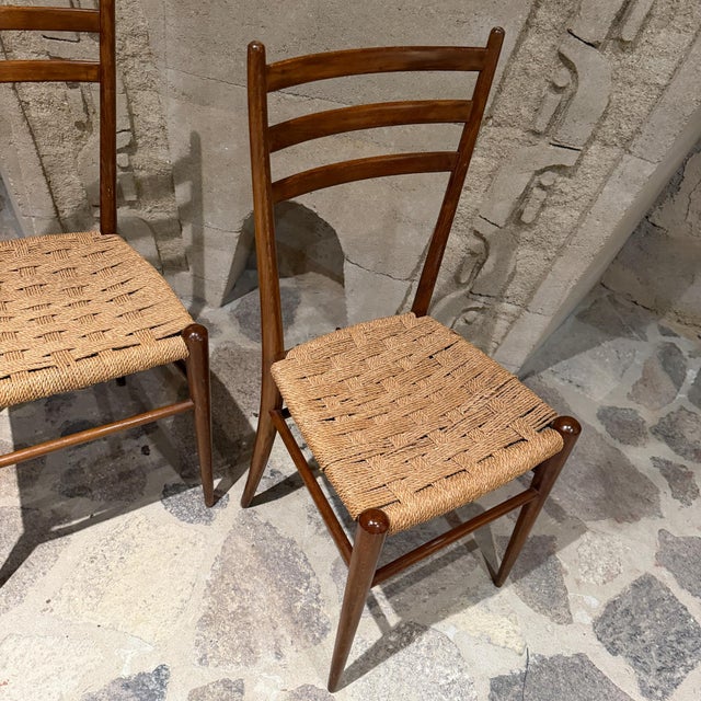 Brown Vintage Italian Mid-Century Modern Ladder-Back Side Chairs in the Style of Gio Ponti For Sale - Image 8 of 10