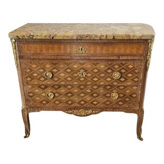 Antique French Transitional Style Parquetry Chest of Drawers For Sale
