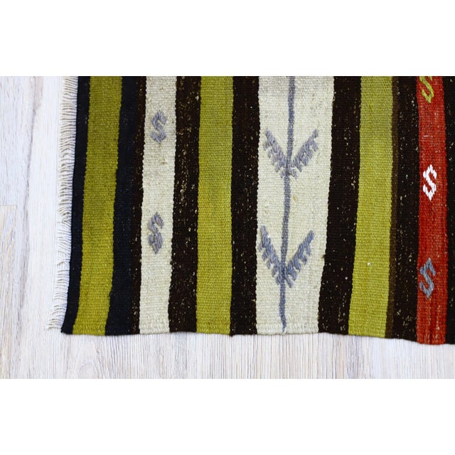 1960s Cabin Style Small Turkish Hand Knotted Striped Kilim Rug For Sale - Image 10 of 11