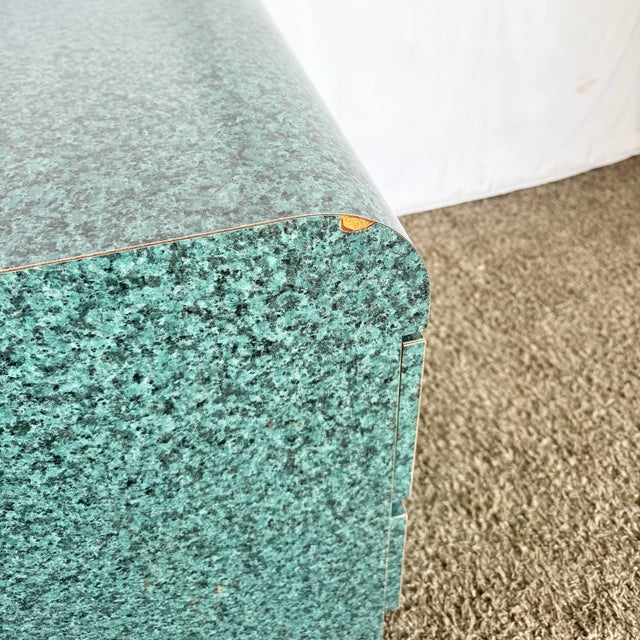 1980s Postmodern Faux Teal Granite Waterfall Nighstands - A Pair For Sale - Image 9 of 9