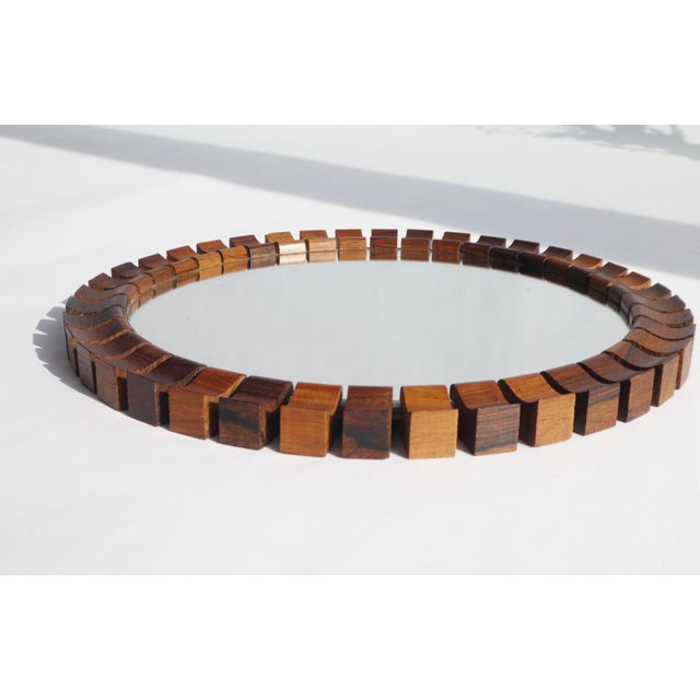 1960s Vintage Danish Round Geometrical Teak and Rosewood Wall Mirror, 1960s For Sale - Image 5 of 10