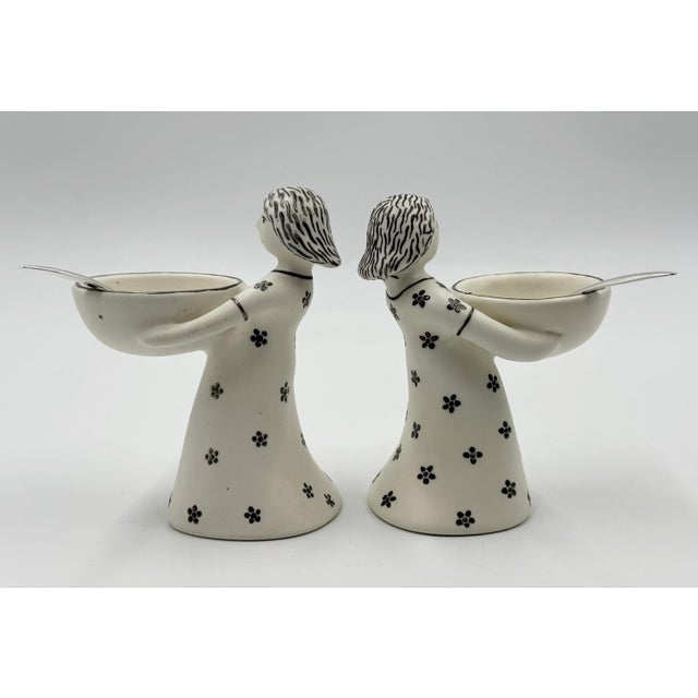1990s Emilia Castillo "The Couple" Bisque Porcelain Salt Cellars & Sterling Spoons Set - 4 pcs For Sale - Image 10 of 18