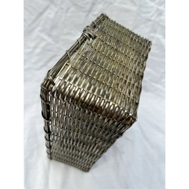 Silver Woven Silver Plate Basket For Sale - Image 8 of 8