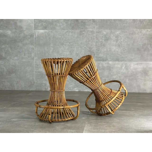 Wood Set of Wicker Stools, 1960s For Sale - Image 7 of 7
