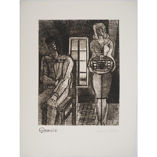 Marcel Gromaire, At the Bar, The Waitress, Original Copper Engraving For Sale