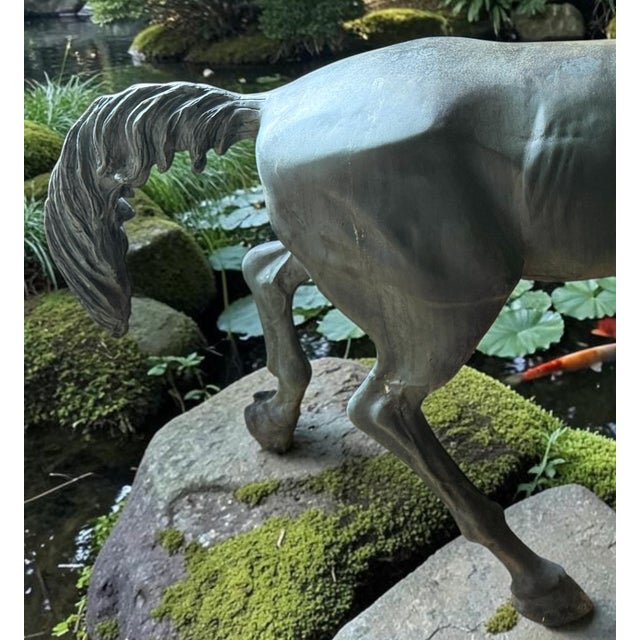 Late 20th Century Italian Style Bronze Grand Trotter Horse Garden Statue / Interior Sculpture For Sale - Image 4 of 5