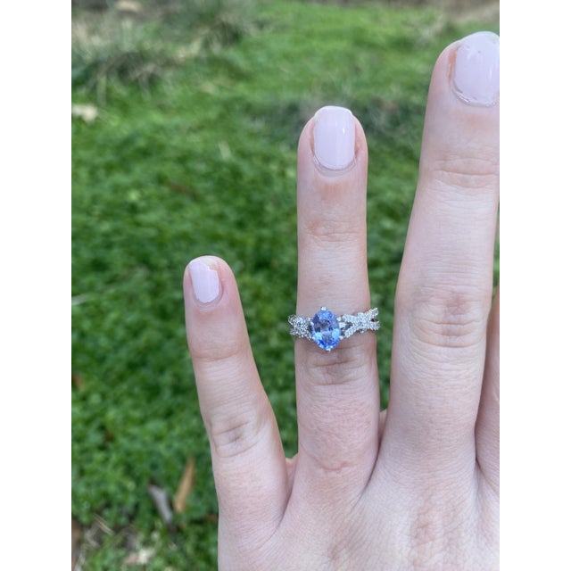 Blue 1.35ctw Sapphire and Diamond Engagement Ring, 14k White Gold, Ring Size 5 For Sale - Image 8 of 8