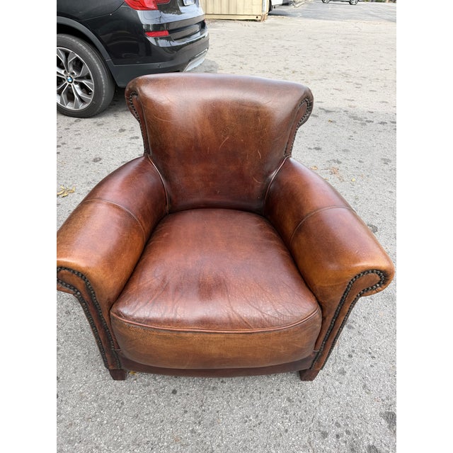 Pair of French Leather Club Chairs For Sale - Image 11 of 14