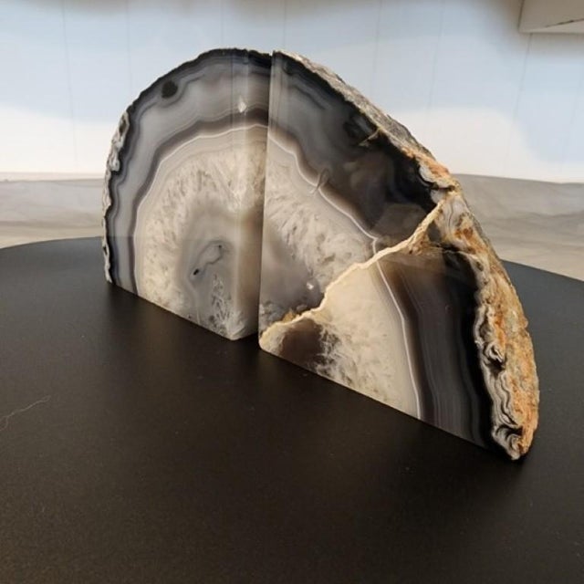 1970s Polished Brazilian Grey Agate Specimen Bookend For Sale - Image 4 of 17
