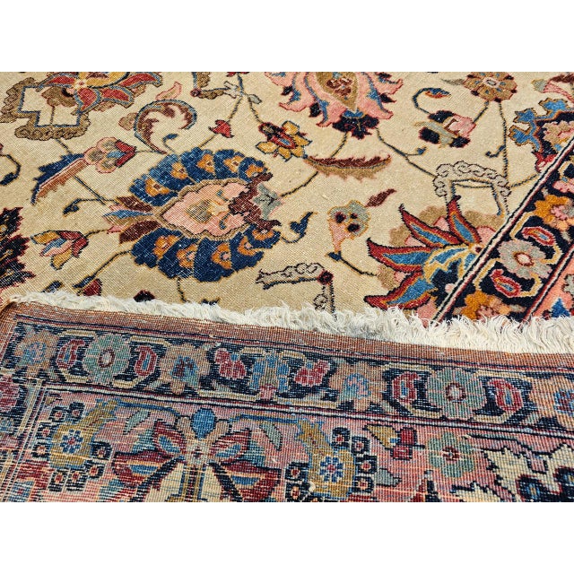 Vintage Persian Tabriz Rug, Hand-Knotted Wool, Palmettes & Sickle Leaves Pattern, Blue & Ivory, 8x12 For Sale - Image 14 of 15