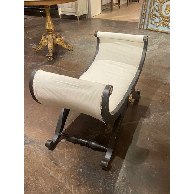 Wood Vintage Italian Neoclassical Painted Window Bench For Sale - Image 7 of 8