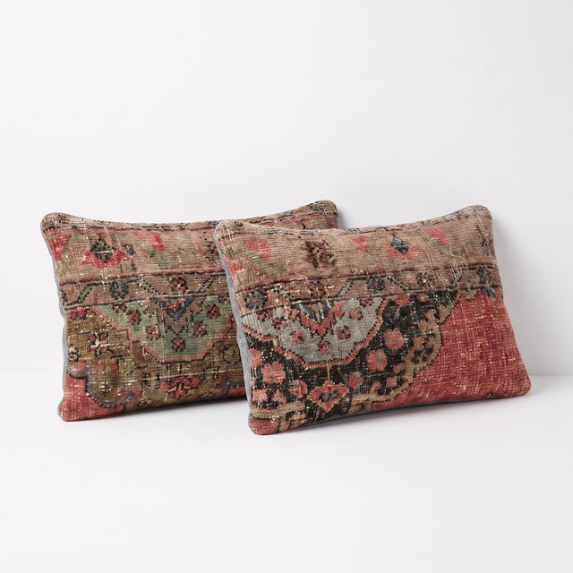 Mid-Century Modern Bohemian Lumbar Rug Pillow Cover 16'' X 24'' - Set of Two For Sale - Image 3 of 4