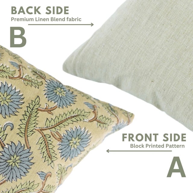 Fabdivine Artisan Block Print Throw Pillow Cover 24x24 Inch Linen Blend - Swrna For Sale - Image 4 of 5