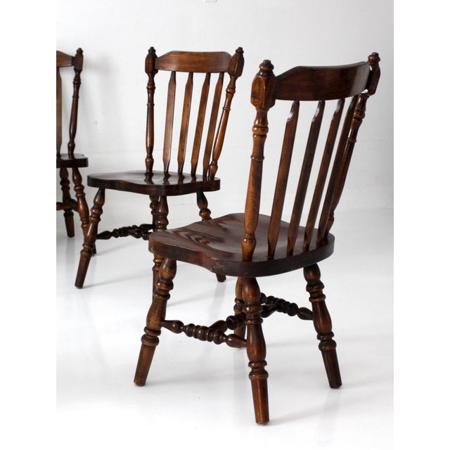 Vintage Colonial Spindle Back Wood Dining Chairs Set of 6 For Sale - Image 11 of 16
