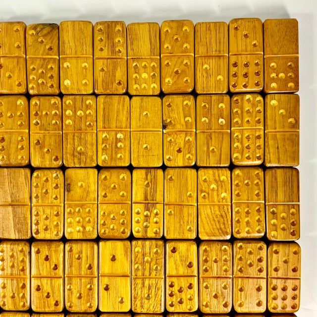 1980s Vintage Arts & Crafts Folk Art Hand Carved Oak Jumbo Dominos Double-Nine Set - 55 Pieces For Sale - Image 11 of 14