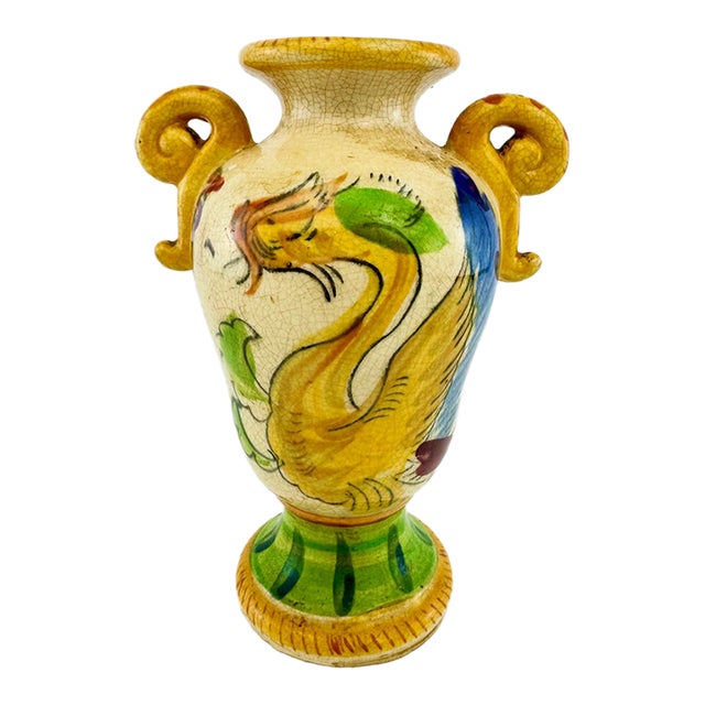 Antique Japanese Hand-Painted Dragon Crackle Glaze Vase For Sale