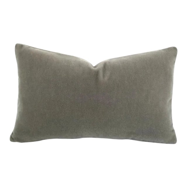 Solid Gray Mohair Lumbar Pillow Cover - 12" X 20" For Sale