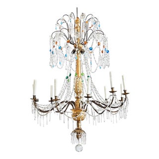 Italian 18th Century Massive Giltwood and Crystal Chandelier For Sale