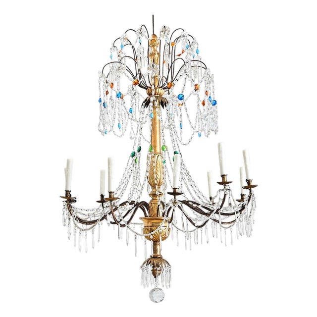 Italian 18th Century Massive Giltwood and Crystal Chandelier For Sale