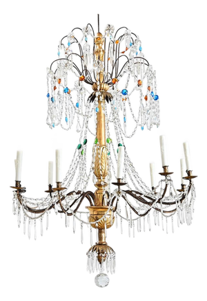 Italian 18th Century Massive Giltwood and Crystal Chandelier
