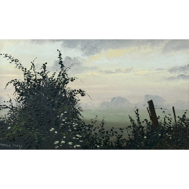 Burnt Umber Hedgerow & Fields with Wild Flowers in an Overcast English Countryside Landscape 1985 For Sale - Image 8 of 17
