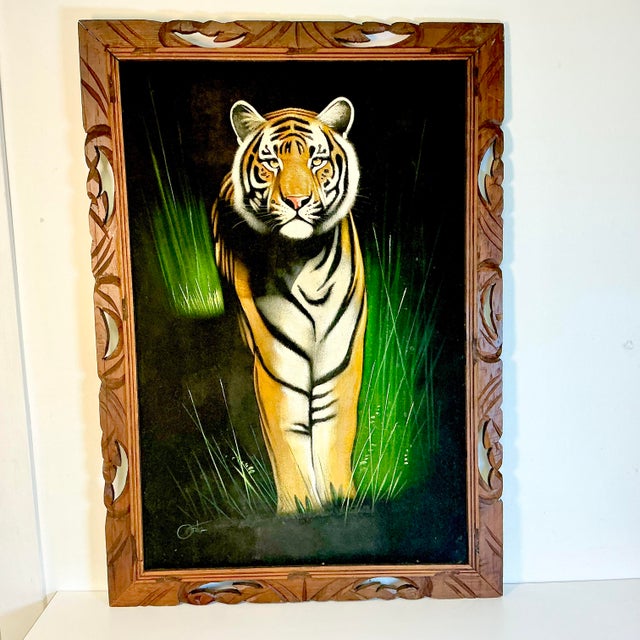 1950s Vintage Boho Chic Mexican Safari Bengal Tiger Painting For Sale - Image 9 of 11