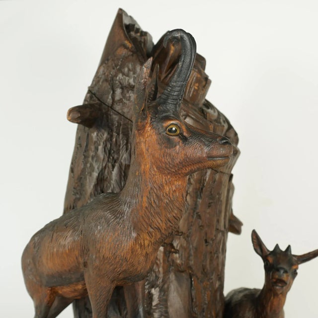Late 19th Century Late 19th Century Antique Black Forest Hand Carved Wood Chamois Figural Pipe Holder Stand Tobacco Humidor For Sale - Image 5 of 10