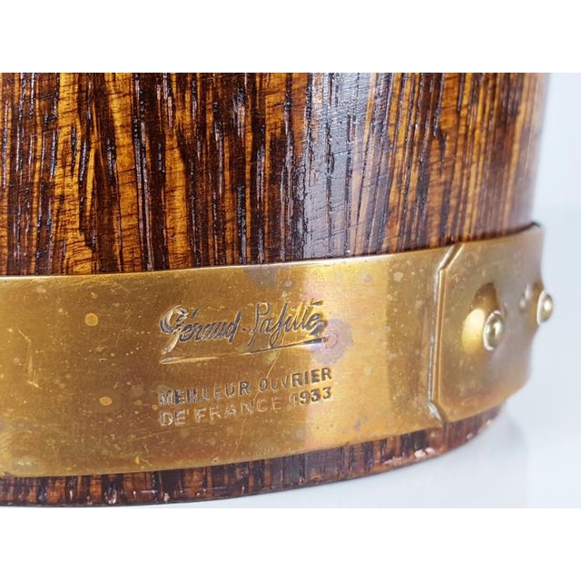 Brown French Oak Aluminum and Brass Ice Bucket from Geraud Lafitte Ouvrier, 1950s For Sale - Image 8 of 9