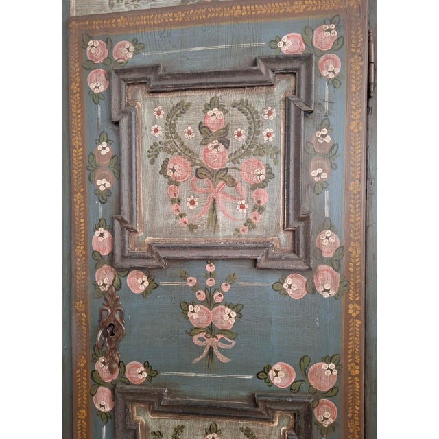Small Antique Blue Hand-Painted Alpine Wardrobe, 1810s For Sale - Image 4 of 14