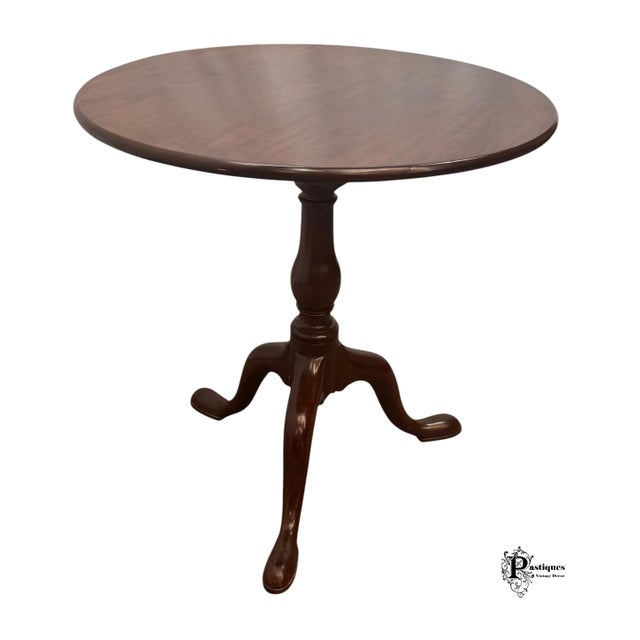 Brown Vintage Traditional Chippendale Style Mahogany Tilt Too Accent Table For Sale - Image 8 of 10