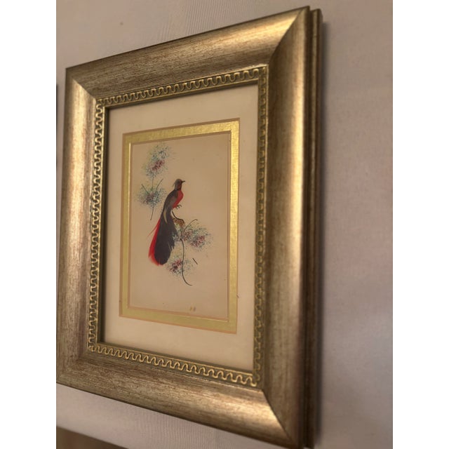 Late 20th Century Late 20th Century Framed Chinoiserie Style Bird Painting- A Pair For Sale - Image 5 of 11