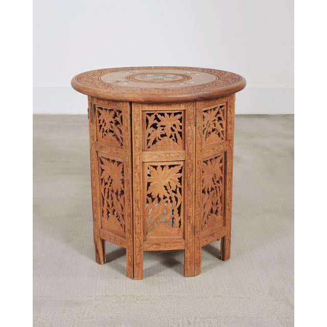 Moorish Style Carved Teak Inlaid Round Tabouret Drink Table For Sale - Image 4 of 18