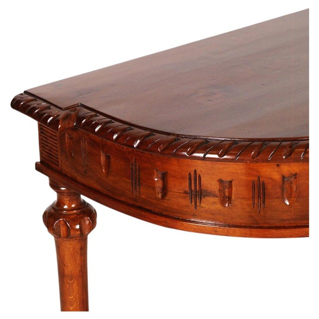Wax-Polished Walnut Demi-Lune Console Table attributed to Bassanos Ebanistery, 1920s For Sale - Image 6 of 8