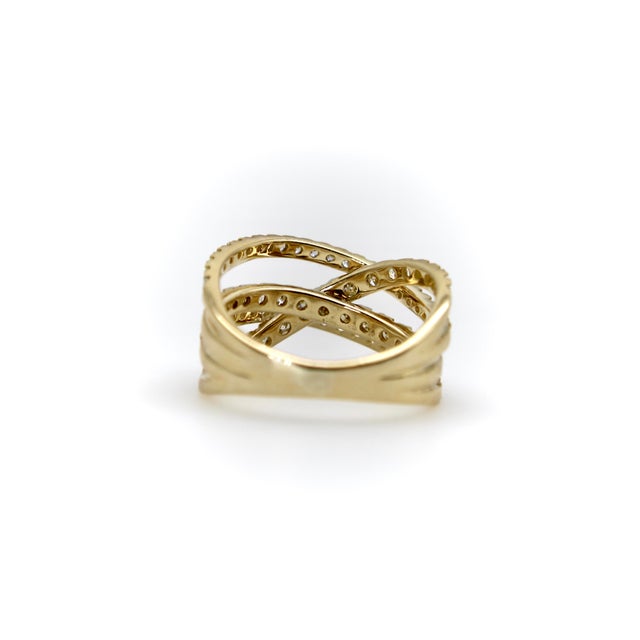 1990s Contemporary 14k Gold Micro Pave Diamond Crossover Ring, Size 6 For Sale In Los Angeles - Image 6 of 11
