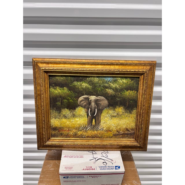Canvas Featuring a Detailed Wildlife Portrait of an Elephant in Africa - Signed For Sale - Image 4 of 12