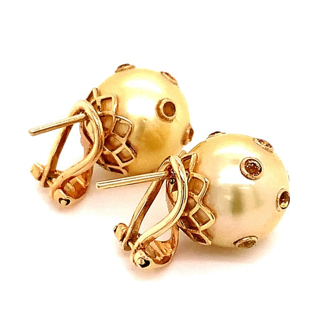 South Sea Pearl Sapphire Earrings 14k Gold Certified For Sale - Image 4 of 15