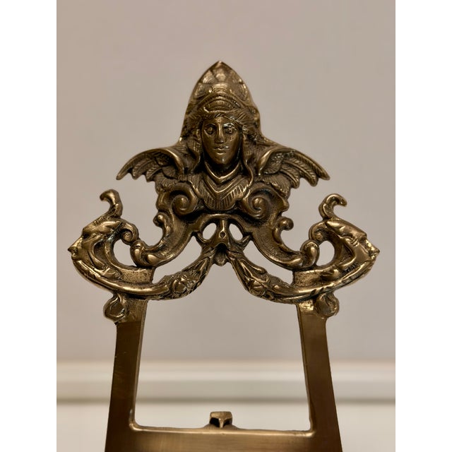 Traditional Vintage Brass Easel Ornate Tripod Art Stand With Winged Minerva & Poseidon For Sale - Image 3 of 7