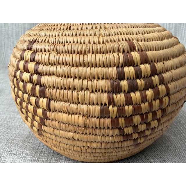Wood Woven Vintage Geometric Coil Basket For Sale - Image 7 of 15