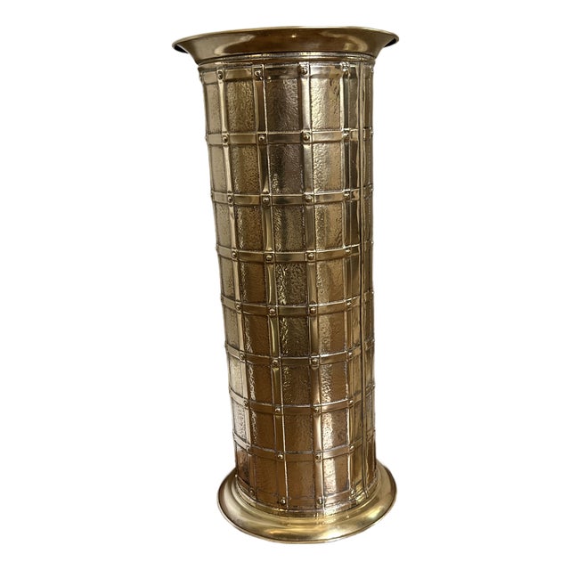 Vintage English Brass Umbrella /Cane Stand With Lattice Design For Sale