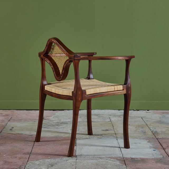 Studio Craft Walnut Armchair With Cane For Sale In Los Angeles - Image 6 of 12