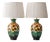 Art Deco Dutch Gouda Pottery Table Lamps with Silk Lampshade, 1920s, Set of 2 For Sale