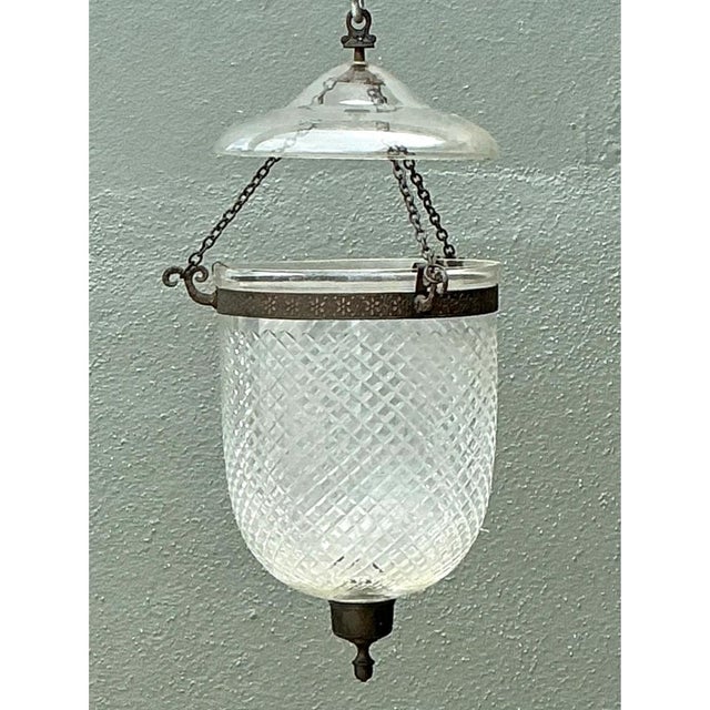 Mid-Century Modern Vintage Diamond Cut Crystal Bell Jar Lantern For Sale - Image 3 of 12