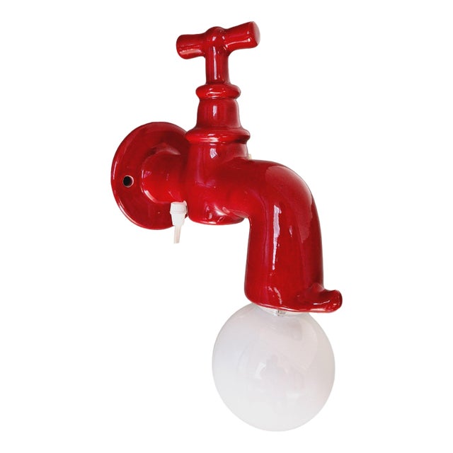 Vintage Red Ceramic Wall Light, 1970s For Sale