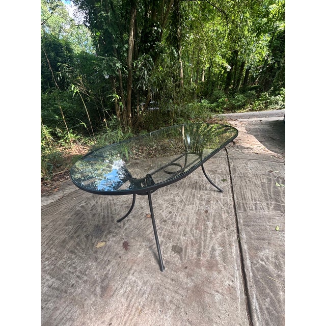 Francois Carre Mid 20th Century Francois Carre Restored Patio Dining Table With New Glass Insert, Attributed For Sale - Image 4 of 4