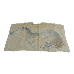Antique Blue Embroidery Dragon Kimono Textile Panel